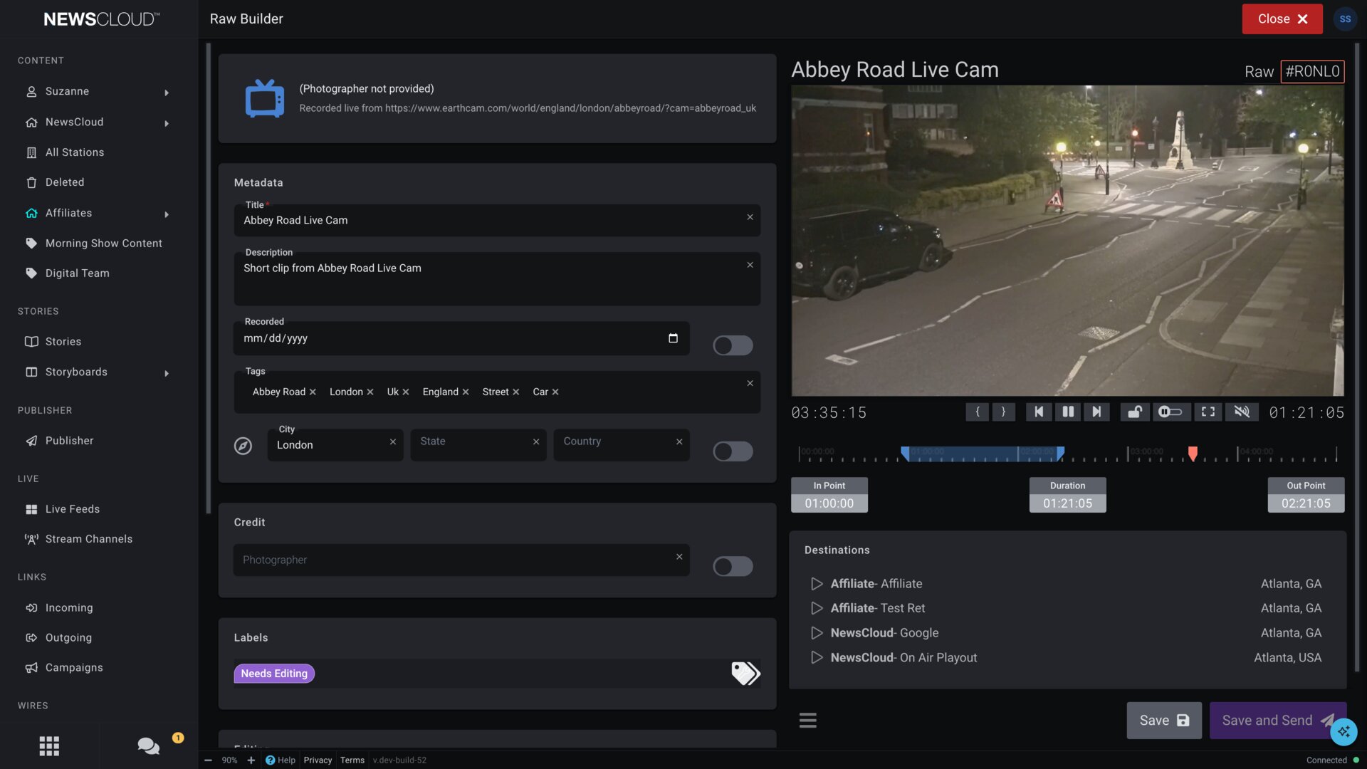 Raw builder view with multi-track timeline and asset browser